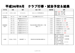平成26年9月 クラブ行事・試合予定＆結果