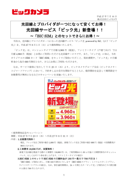 光回線サービス「ビック光」新登場！！