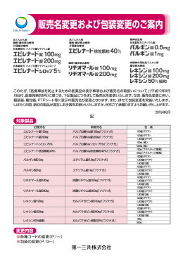 販売名変更および包装変更のご案内 - 医療関係者のための医薬品情報