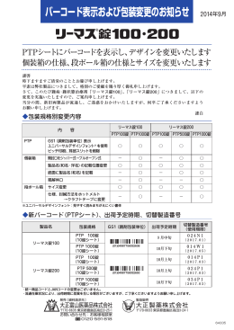 リーマス錠100・200 バーコード表示および包装変更のお知らせ