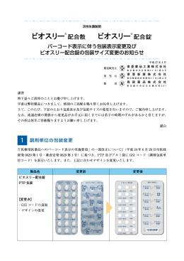 バーコード表示に伴う包装表示変更及び ビオスリー配合錠の包装サイズ