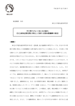手の周りがよく見える仕組み （自己身体近傍空間に特化した新たな視