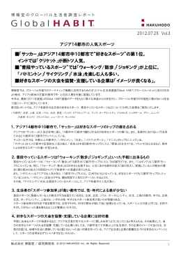 「サッカー」はアジア14都市中10都市で&ldquo;好きなスポーツ&rdquo;の第1