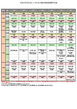 平成27年9月23日～11月15日 神総本部授業週間予定表