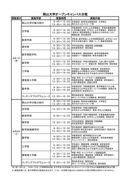 岡山大学オープンキャンパス日程