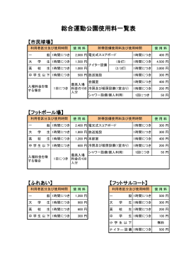 総合運動公園使用料一覧表
