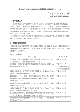 &minus; 1 &minus; 各独立行政法人の統廃合等に係る措置の実施時期について 平 成