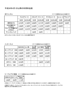 平成26年4月1日以降の利用料金表