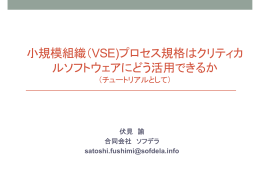 小規模組織（VSE)プロセス規格はクリティカ ルソフトウェアにどう活用