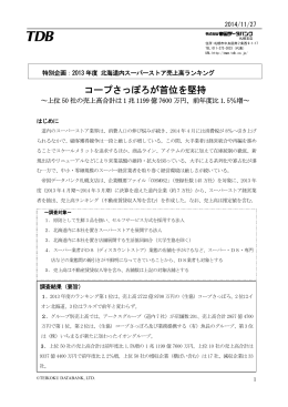 2013年度 北海道内スーパーストア売上高ランキング