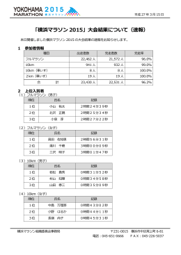 「横浜マラソン2015」大会結果について（速報）PDF