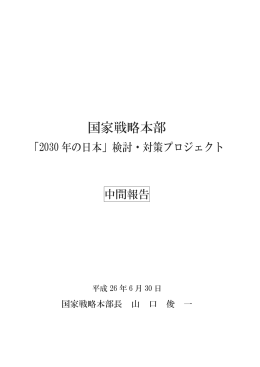 「国家戦略本部「2030年の日本」検討・対策プロジェクト 中間報告」（平成