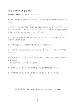 あなたの木の大きさは? 木の比重:杉・檜は 0.4、松は 0.5、ケヤキは 0.6
