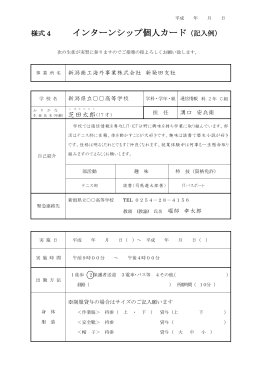 インターンシップ個人カード（記入例）