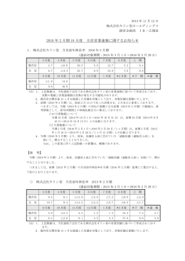 2016年2月期9月度 月次営業速報