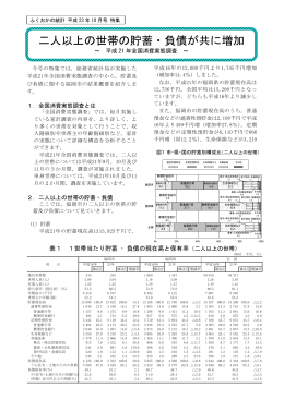 二人以上の世帯の貯蓄・負債が共に増加 ･･･平成21年全国消費