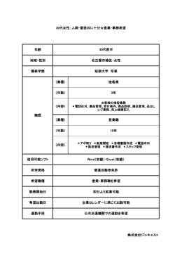 最終学歴 短期大学 卒業 30代女性：人柄・意欲共に十分  営業・事務希望