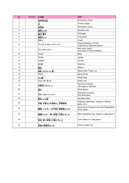 No チェック 日本語 英語 1 非常 持 出 袋 Emergency packs 2 水