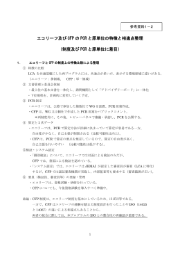 エコリーフ及び CFP の PCR と原単位の特徴と相違点整理 （制度及び