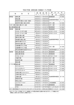 平成27年度 北見自治区 各施設オープン予定表
