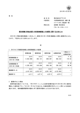 個別業績(単独決算)の前期実績値との差異に関するお知らせ