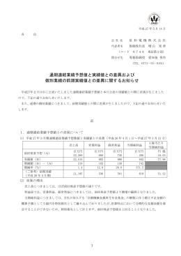 通期連結業績予想値と実績値との差異および 個別業績の