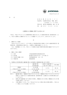 主要株主の異動に関するお知らせ