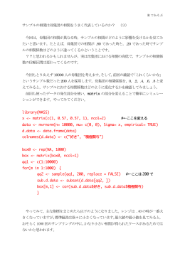 サンプルの相関は母集団の相関をうまく代表しているのか？ （3） 今回は