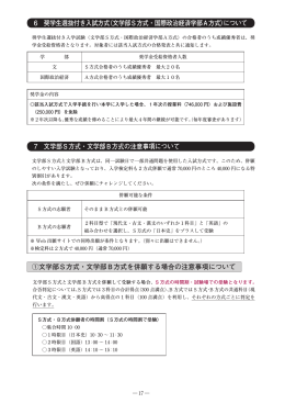奨学生選抜付き入試方式について 文学部S方式・文学部B方式の注意