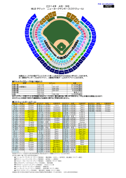 2014年 4月 - 9月 MLB チケット ニューヨークヤンキース(スケジュール)