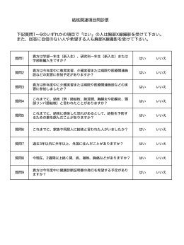 結核関連項目問診票 下記質問1&sim;9のいずれかの項目で「はい」の人は