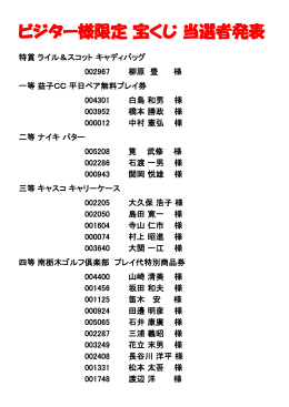 ビジター様限定 宝くじ 当選者発表