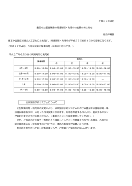 上記開場時間・利用枠の変更により、公共施設予約システムにおける