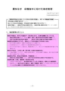 夏秋なす 収穫後半に向けた栽培管理（PDF：512KB）