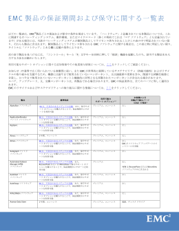 EMC 製品の保証期間および保守に関する一覧表