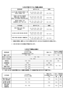 10月の「燃やすごみ」「紙類」収集日 10月の｢不燃物」収集日