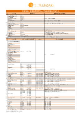 年末年始 営業時間変更および休業店舗のお知らせ