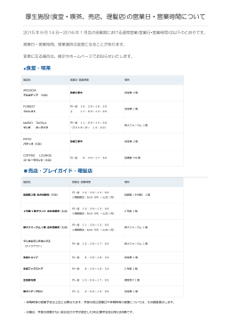 厚生施設(食堂・喫茶、売店、理髪店)の営業日・営業時間について