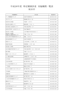 平成26年度 特定健康診査 実施機関一覧表 秋田市