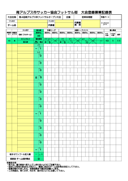 南アルプス市サッカー協会フットサル部 大会登録票兼記録表