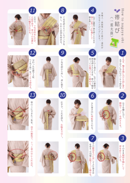 右手の親指で帯を押さえたまま 残りの指でつかむ様にして 帯を巻いていく。