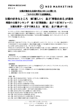 父親の好きなところ 娘｢優しい｣ 息子｢尊敬出来る｣が最多