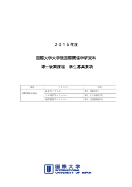 2015年度 国際大学大学院国際関係学研究科 博士後期課程 学生