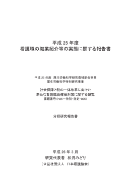 平成 25 年度 看護職の職業紹介等の実態に関する報告書