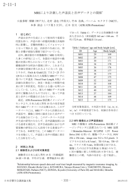 MRIにより計測した声道長と音声データとの関係* - 333 -