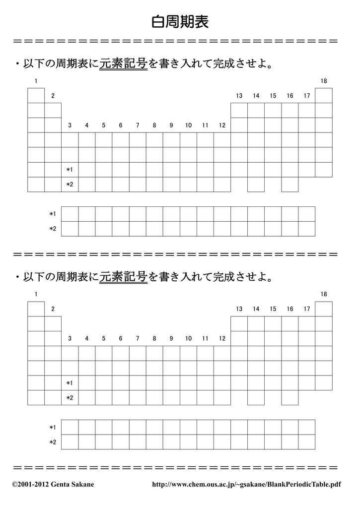 白周期表 はくしゅうきひょう Blank Periodic Table