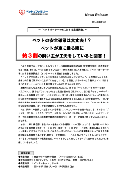 ペットの安全確保は大丈夫！? ペットが車に乗る際に 約3割の飼い主が
