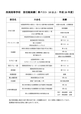 西湘高等学校 部活動実績（県ベスト 16 以上・平成 26 年度）
