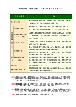 基金協会の保証対象となる主な農業制度資金（注 1）