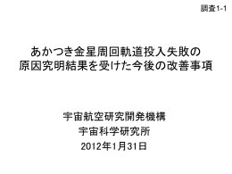 あかつき金星周回軌道投入失敗の 原因究明結果を受けた今後の改善事項
